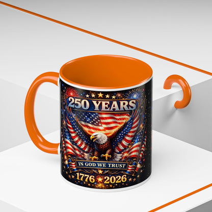 250 Years 1776–2026 Eagle American Flag Accent Coffee Mug — Patriotic Independence Day Gift (11/15oz)
