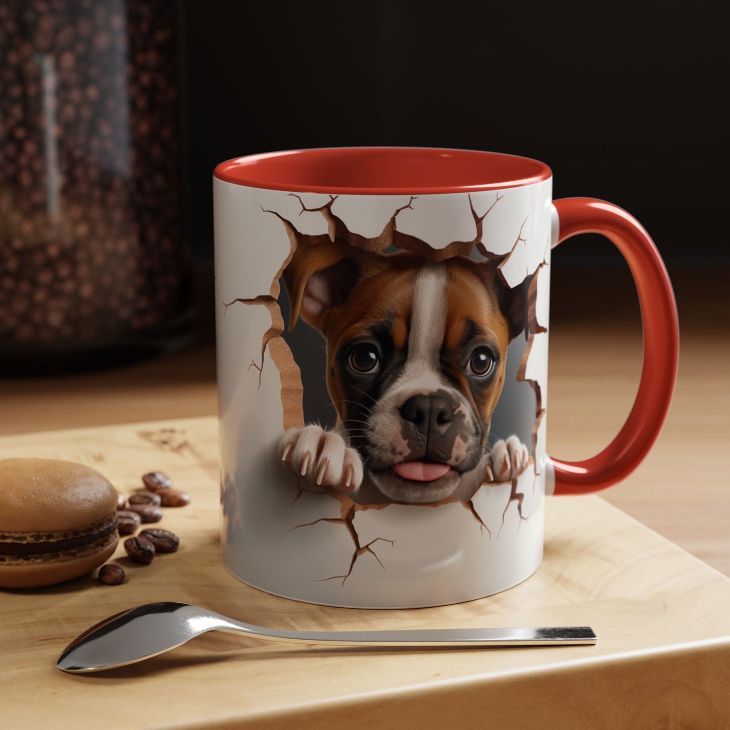 Boxer Puppy Peeking Coffee Mug — Cute Dog 11/15oz Accent Mug