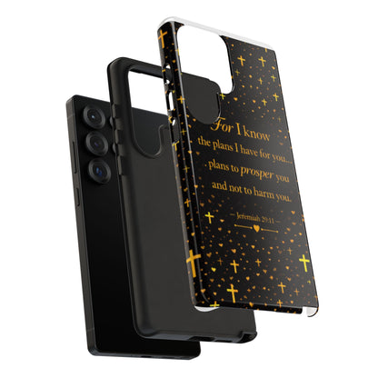 Phone Case — "For I Know" Jeremiah 29:11 Gold Cross Christian Tough Case