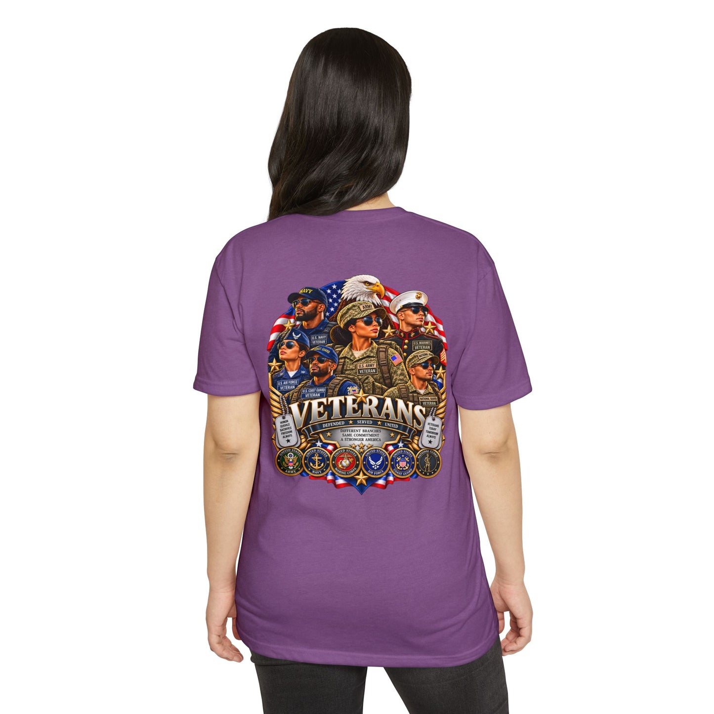 Veterans Tribute T-Shirt – Patriotic Eagle & Service Emblems