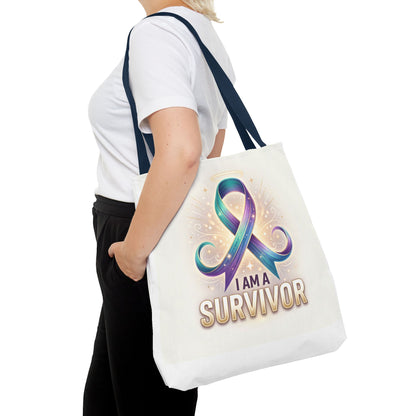 Survivor Ribbon Tote Bag - "I Am a Survivor" Awareness Reusable Shopper