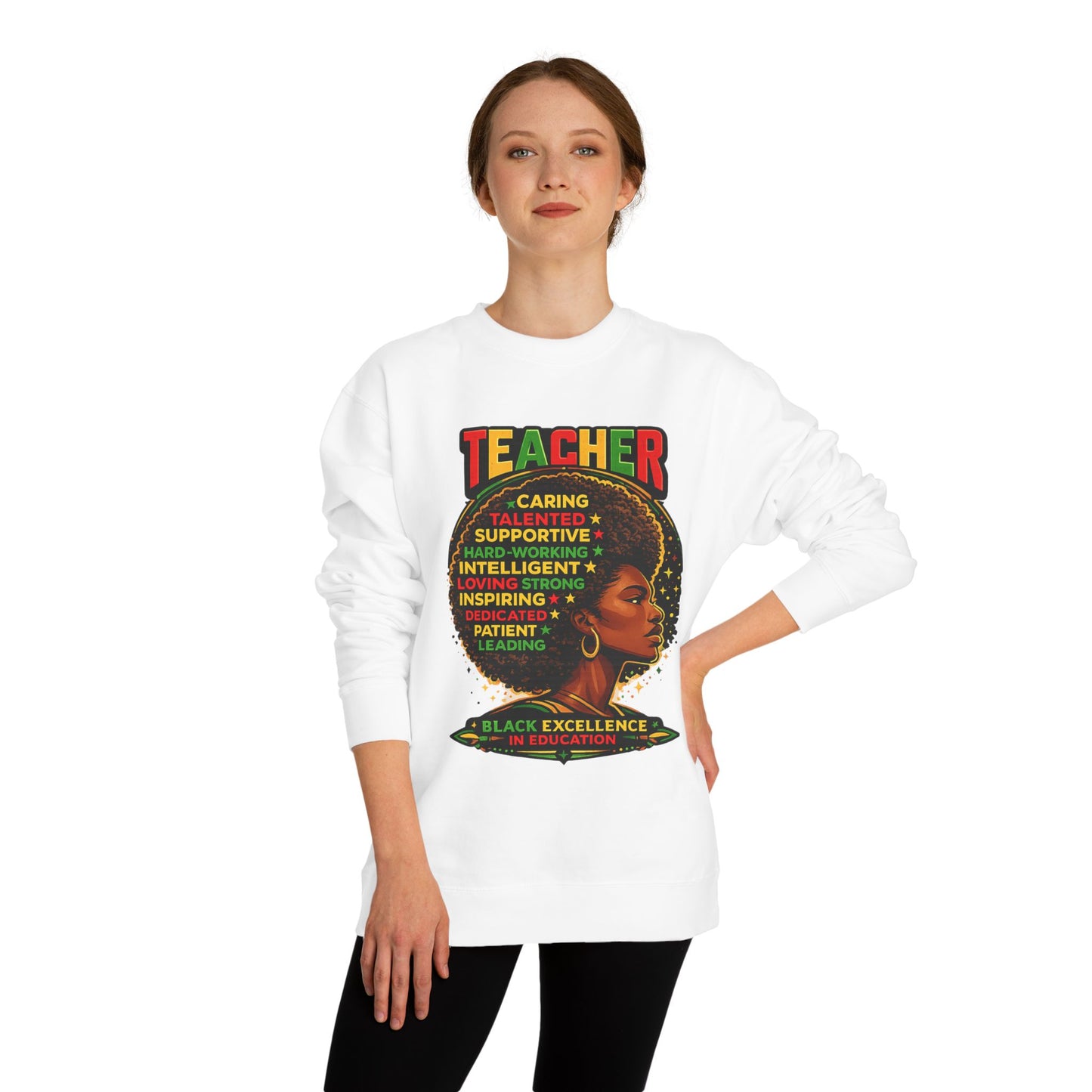 Teacher Afro Portrait Sweatshirt — Black Excellence Educator Crewneck