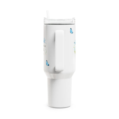 Scripture Tumbler 40oz — "Delight thyself also in the Lord" Floral Butterfly Travel Cup