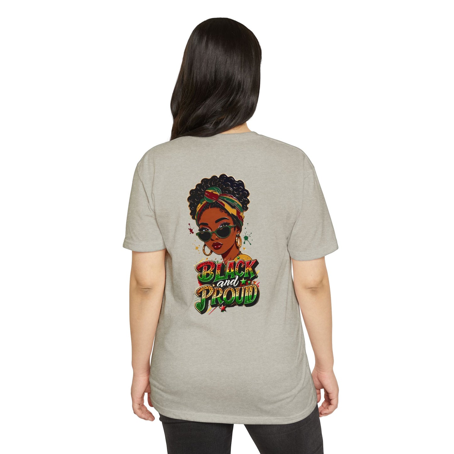 Black and Proud Graphic T-Shirt — Afrocentric Woman Design