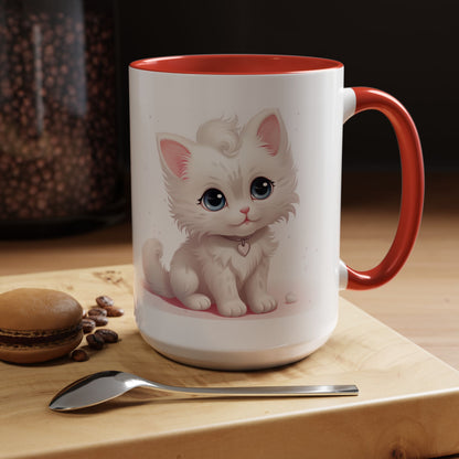 Cute White Kitten Accent Coffee Mug — 11/15oz Cat Lover Gift