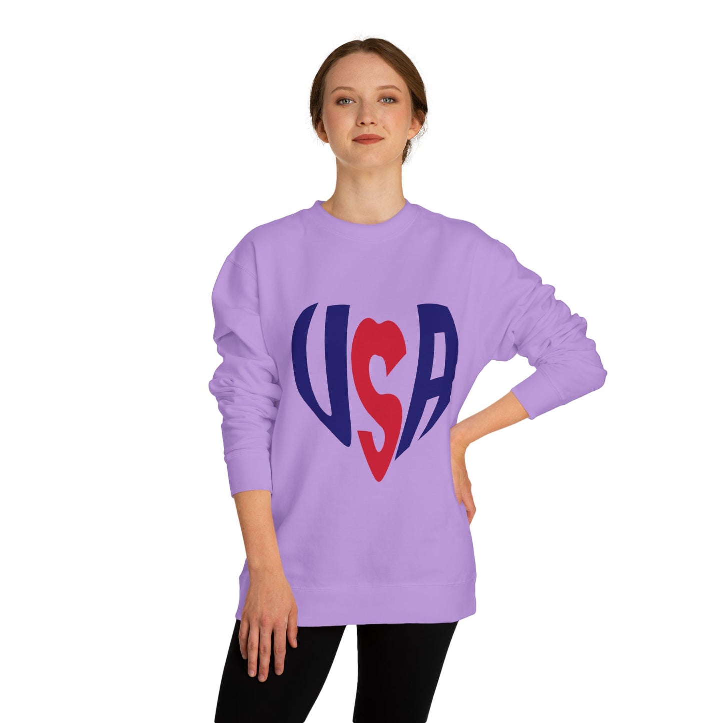 USA Heart Crewneck Sweatshirt — Patriotic Red & Blue Graphic