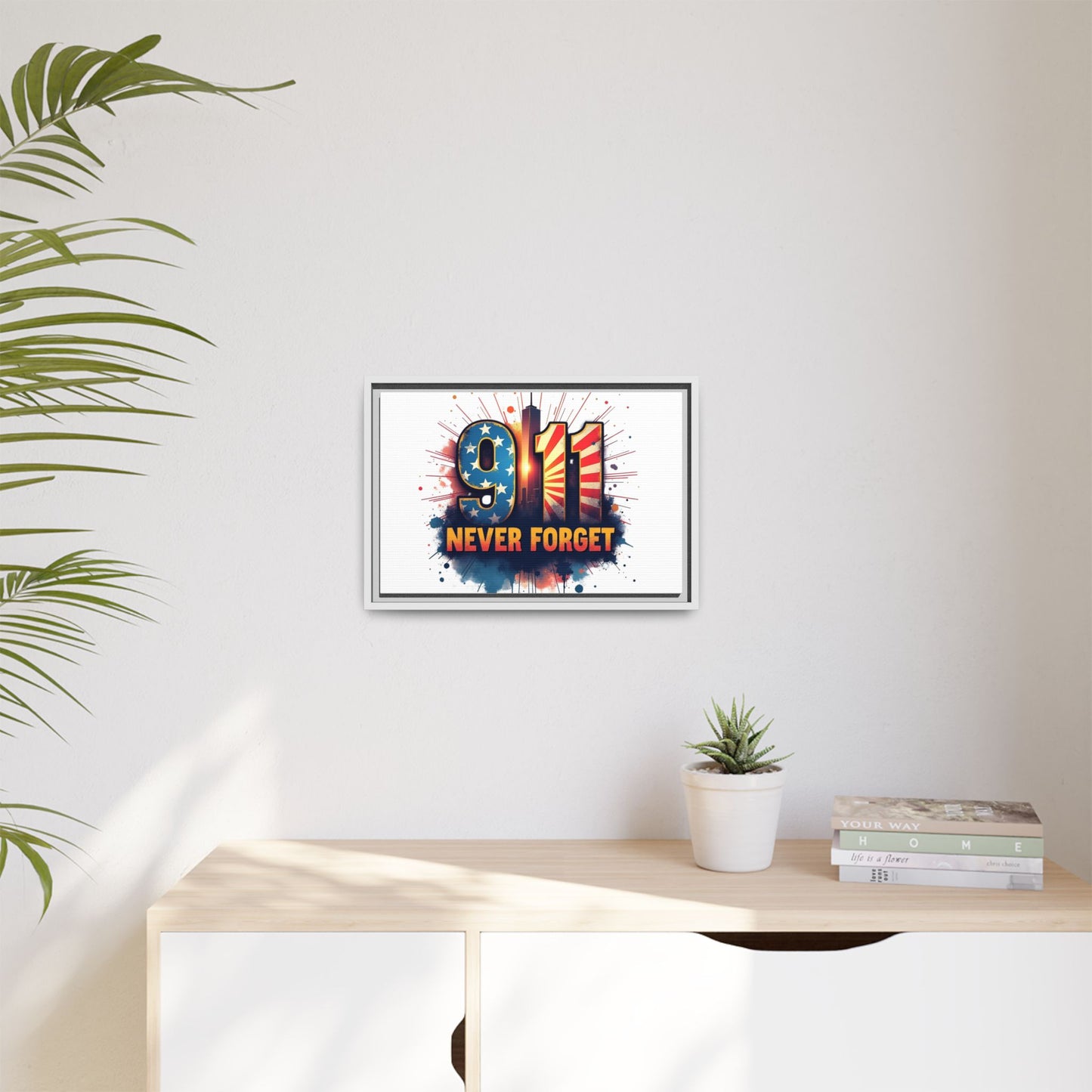 Framed Canvas Wall Art — “9·11 Never Forget” Memorial Print