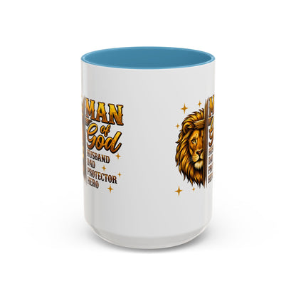 Man of God Lion Coffee Mug — 'Man of God' Religious Gift for Husband, Dad, Protector