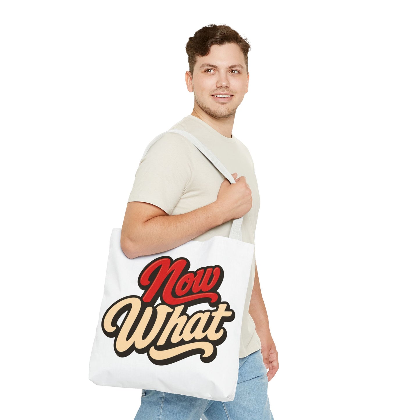 Now What Tote Bag — Retro Script Graphic Tote for Everyday Use