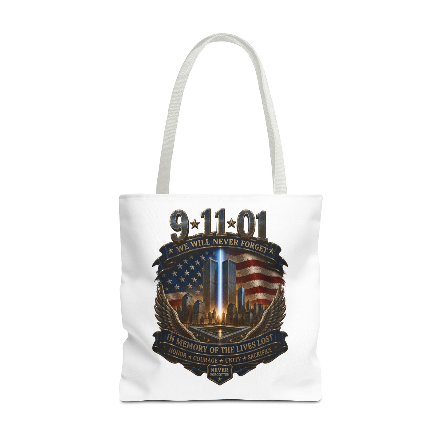 9·11 Memorial Tote Bag — We Will Never Forget Tribute Tote
