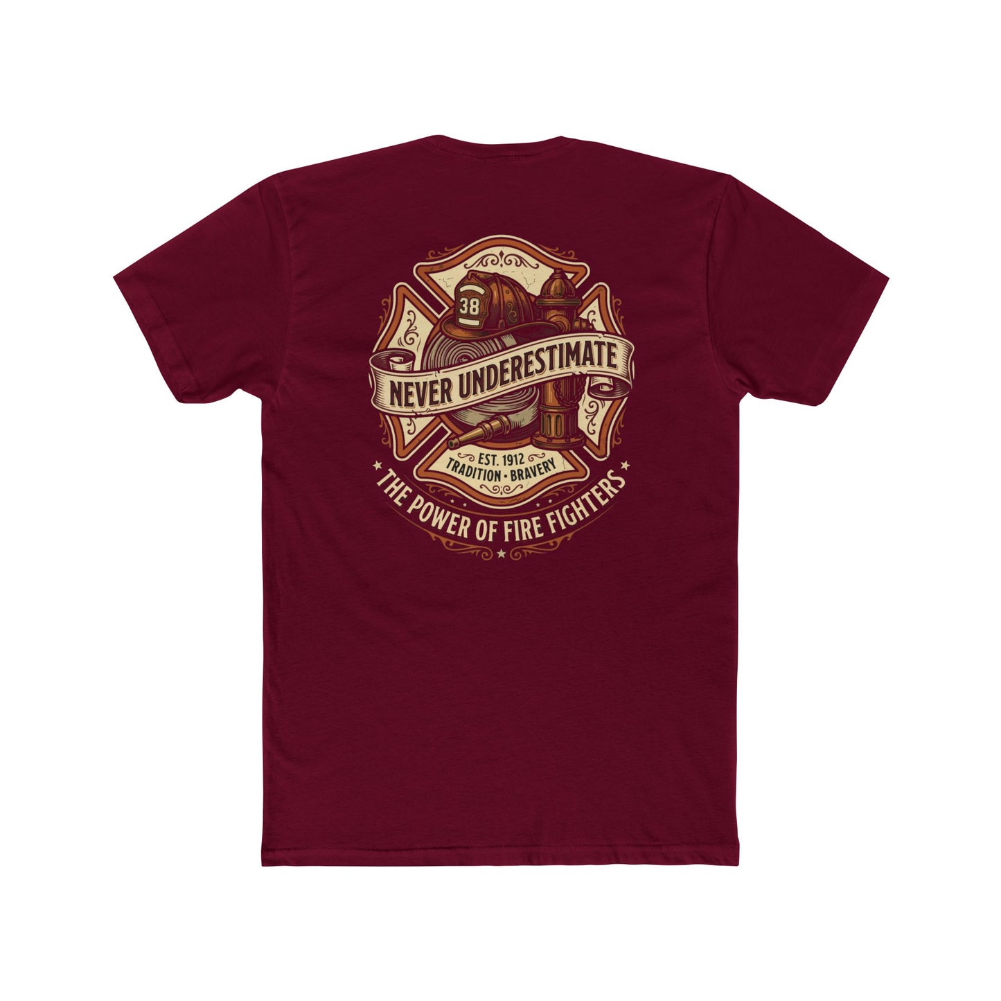 Firefighter Tee - "Never Underestimate" Vintage Firefighter Helmet Design