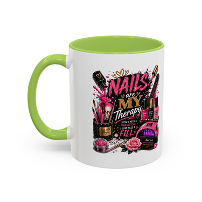 Coffee Mug — "Nails Are My Therapy" Pink Nail Tech Gift