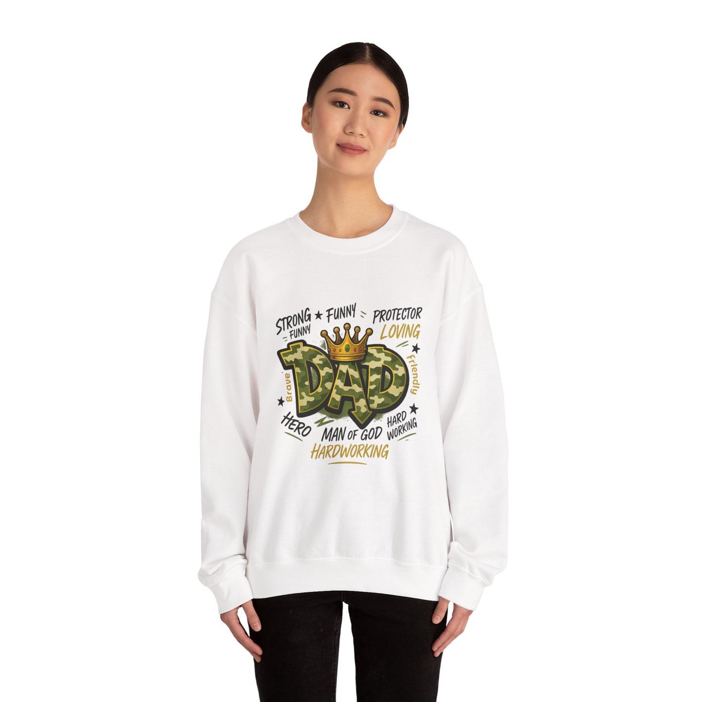 Dad Crown Crewneck Sweatshirt — "DAD" Camouflage Design, Loving, Hardworking Father Gift