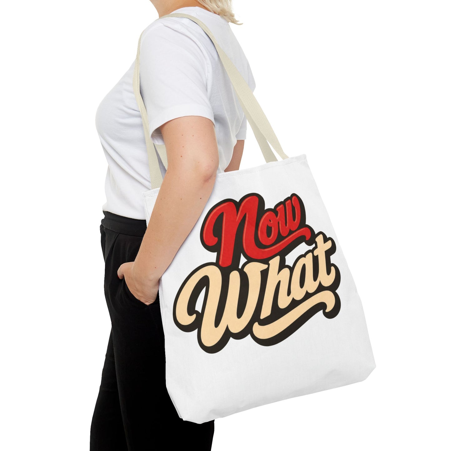 Now What Tote Bag — Retro Script Graphic Tote for Everyday Use