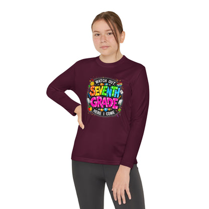 Seventh Grade Youth Long Sleeve Tee — "Watch Out Seventh Grade Here I Come" Back-to-School Shirt
