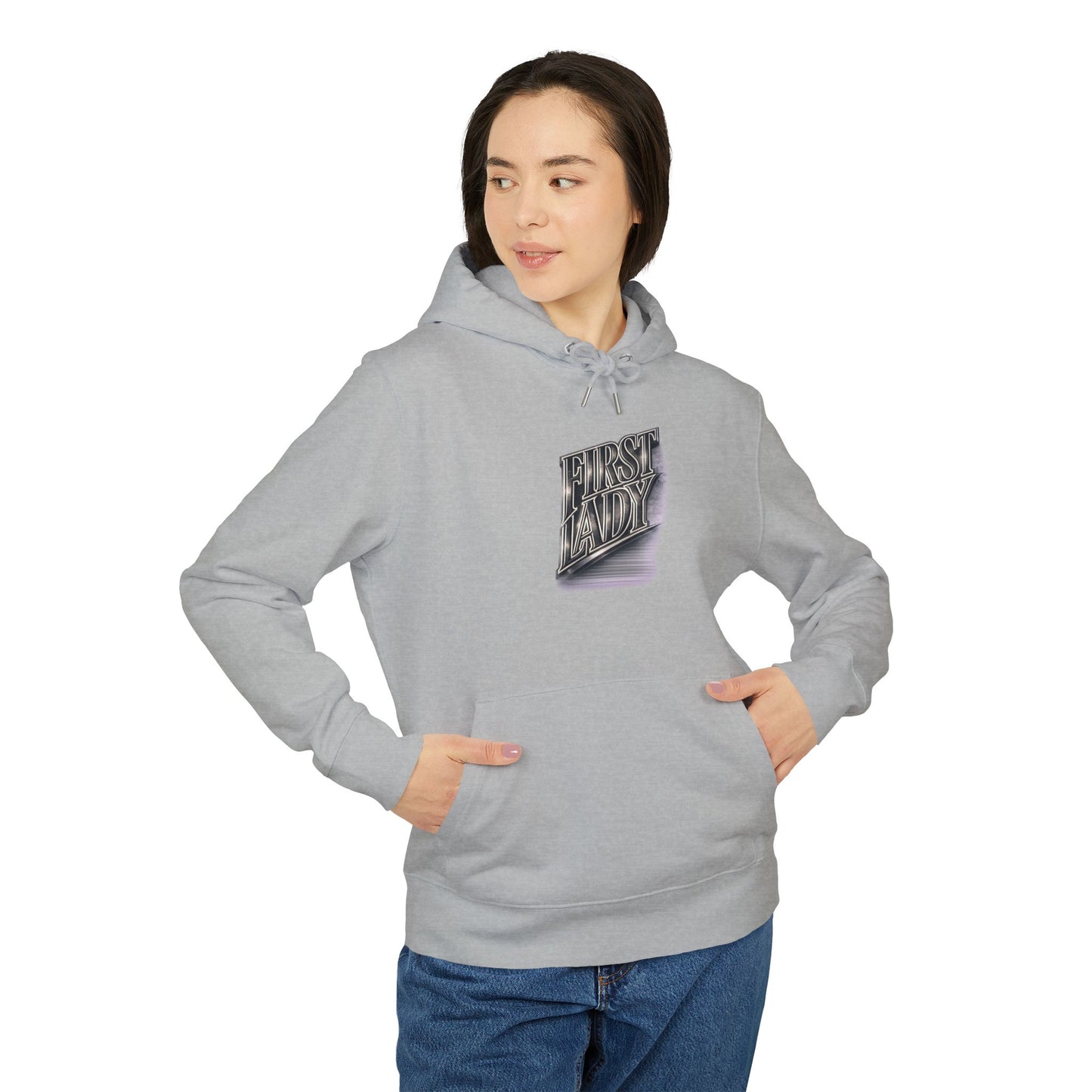 First Lady Graphic Hoodie — Retro Metallic Lettering Pullover