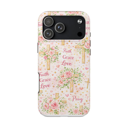 Faith Grace Love Cross Phone Case | Christian Floral iPhone Case