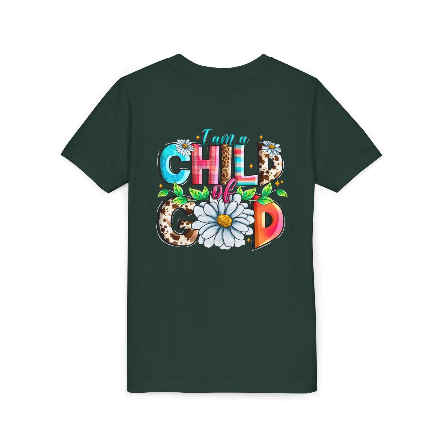Youth Tee — "I Am a Child of God" Floral Christian Graphic