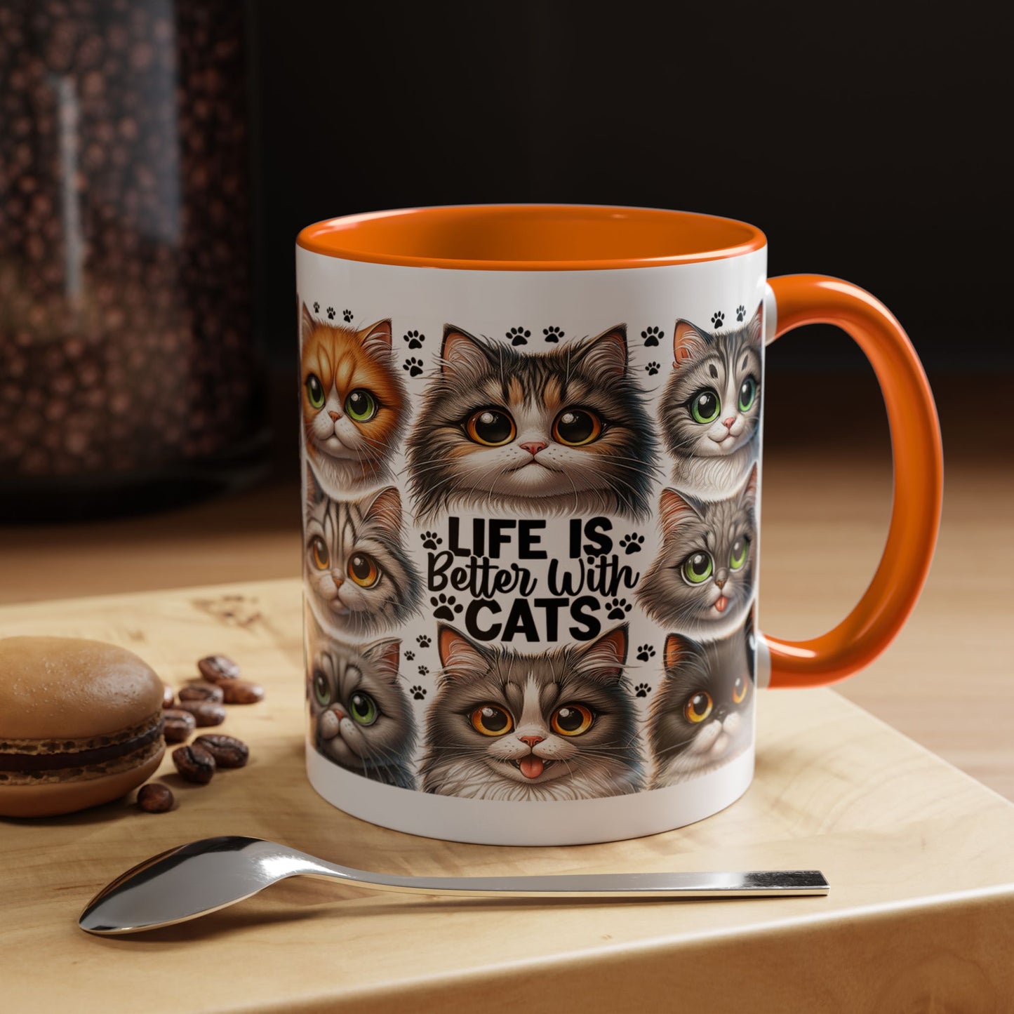 Cat Lover Coffee Mug — “Life Is Better With Cats” Accent 11/15oz