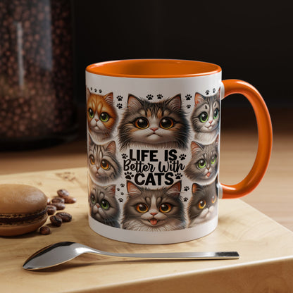 Cat Lover Coffee Mug — “Life Is Better With Cats” Accent 11/15oz