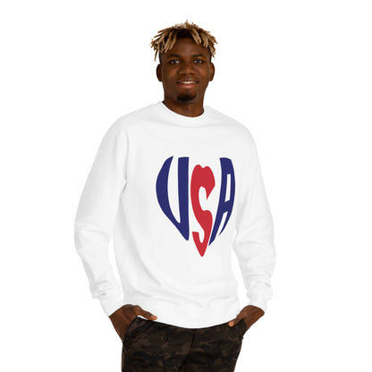 USA Heart Crewneck Sweatshirt — Patriotic Red & Blue Graphic