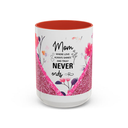 Mom Forever Coffee Mug — "Where Love Always Shines and Truly Never Ends" Floral Accent