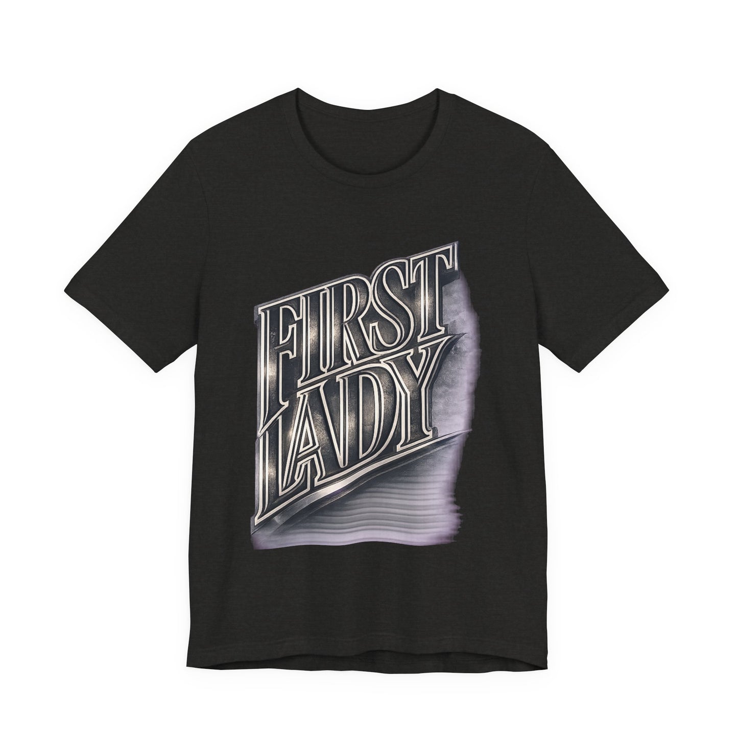 First Lady Graphic Tee — Retro Metallic Script Short Sleeve Shirt