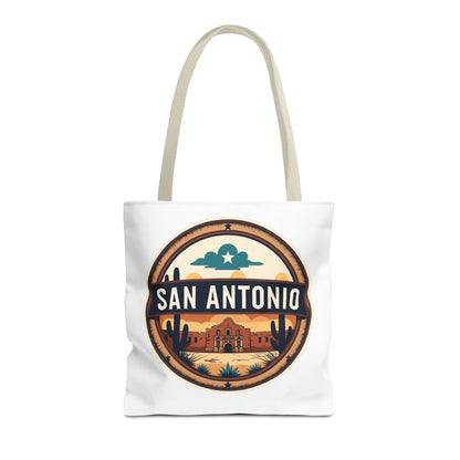 San Antonio Vintage Badge Tote Bag — Retro Texas Travel Market Tote