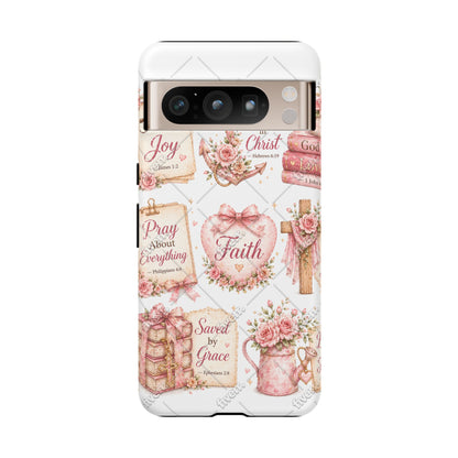 Faith Floral Phone Case – Christian Inspirational Scripture iPhone Cover (Choose Joy, Pray, Faith)