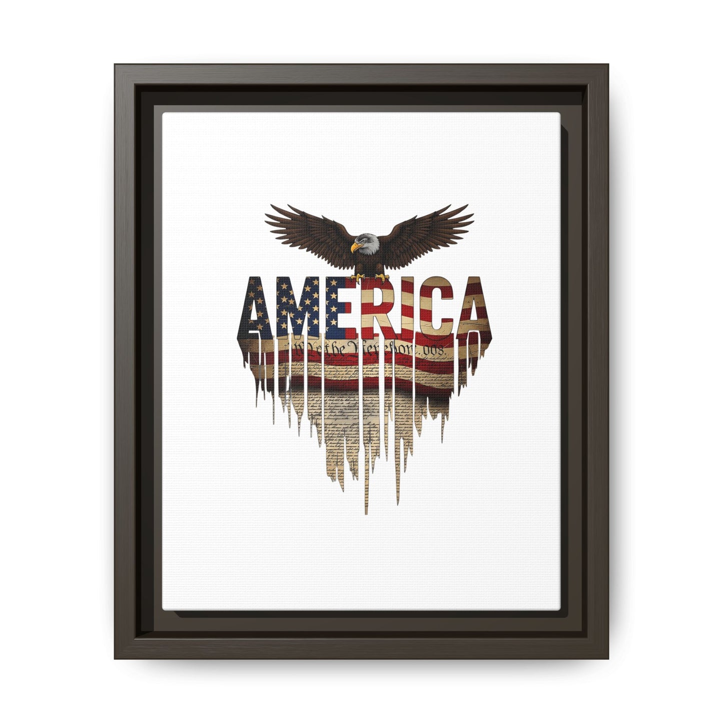 America Eagle Matte Canvas Framed Wall Art — Patriotic USA Flag Typography Print