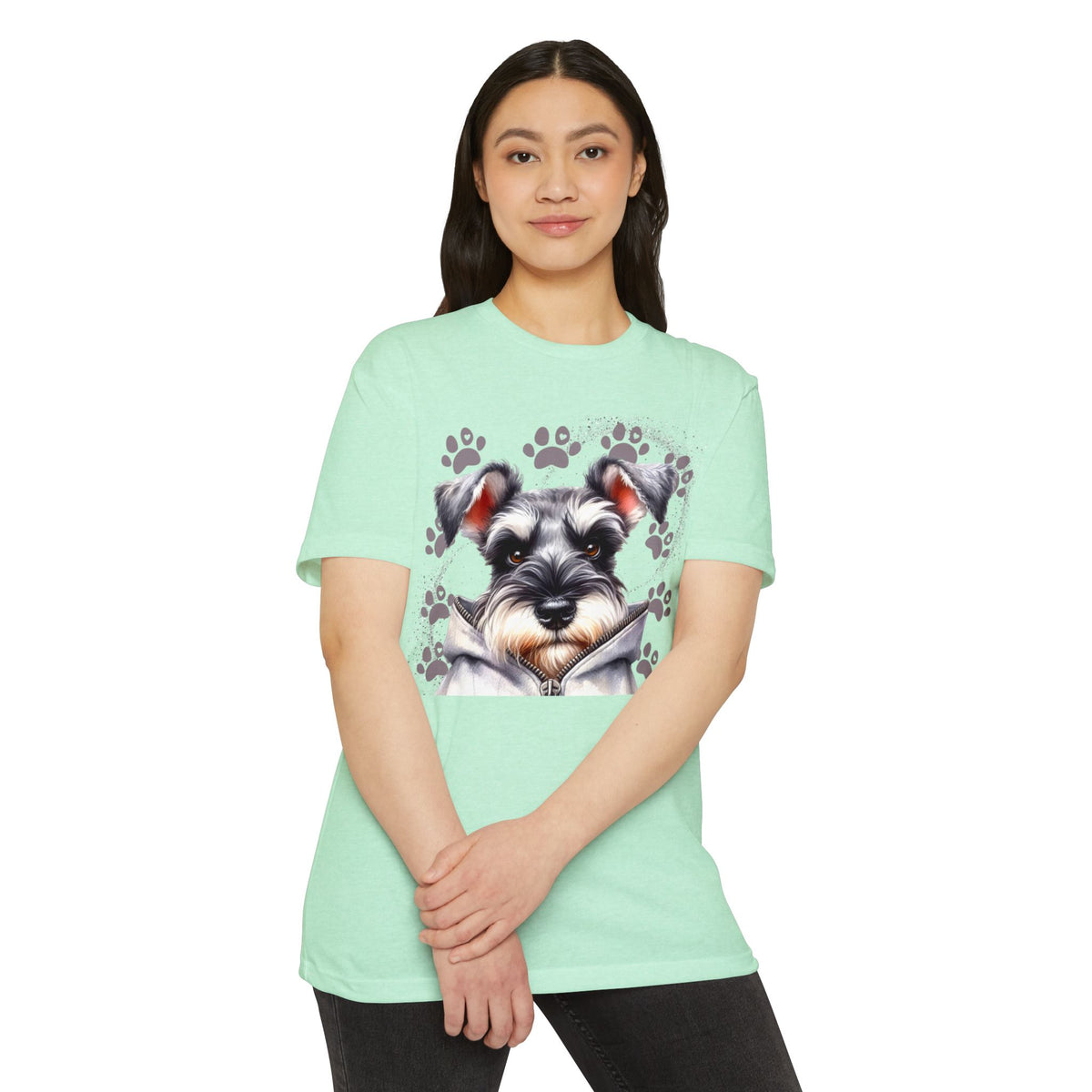Schnauzer Pawprint Graphic T‑Shirt — Cute Dog Portrait Tee for Pet Lovers