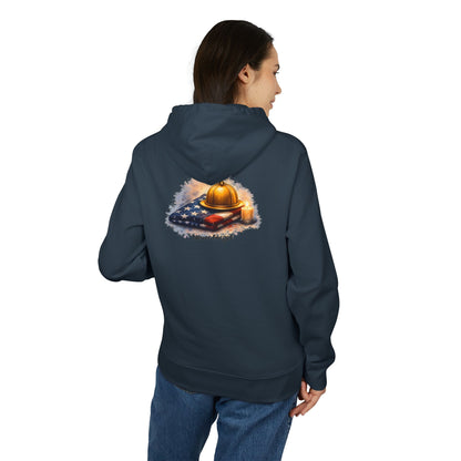 9/11 Never Forget Hoodie — Firefighter Helmet & Flag Tribute