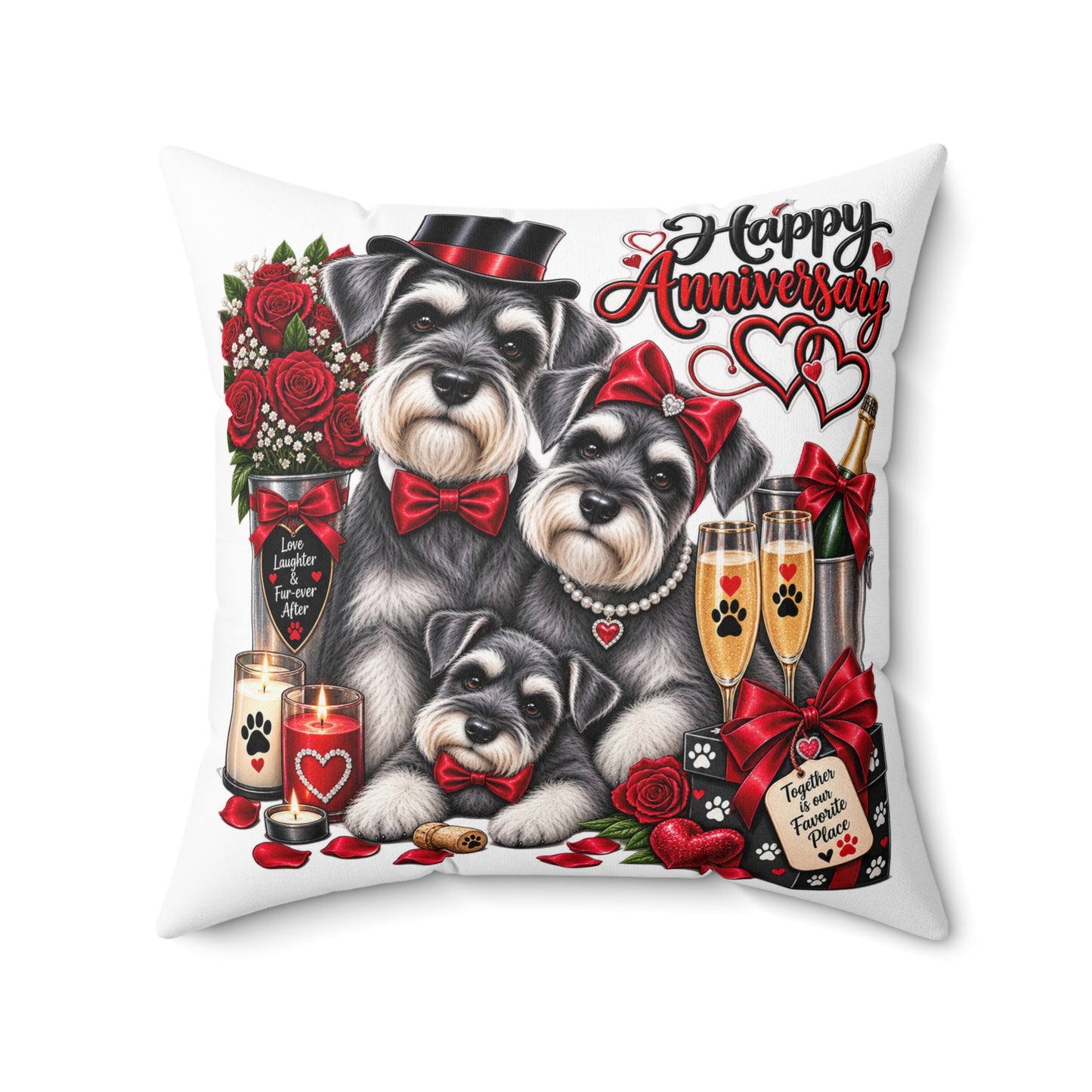 Anniversary Schnauzer Pillow — Romantic Dog Couple Decorative Throw