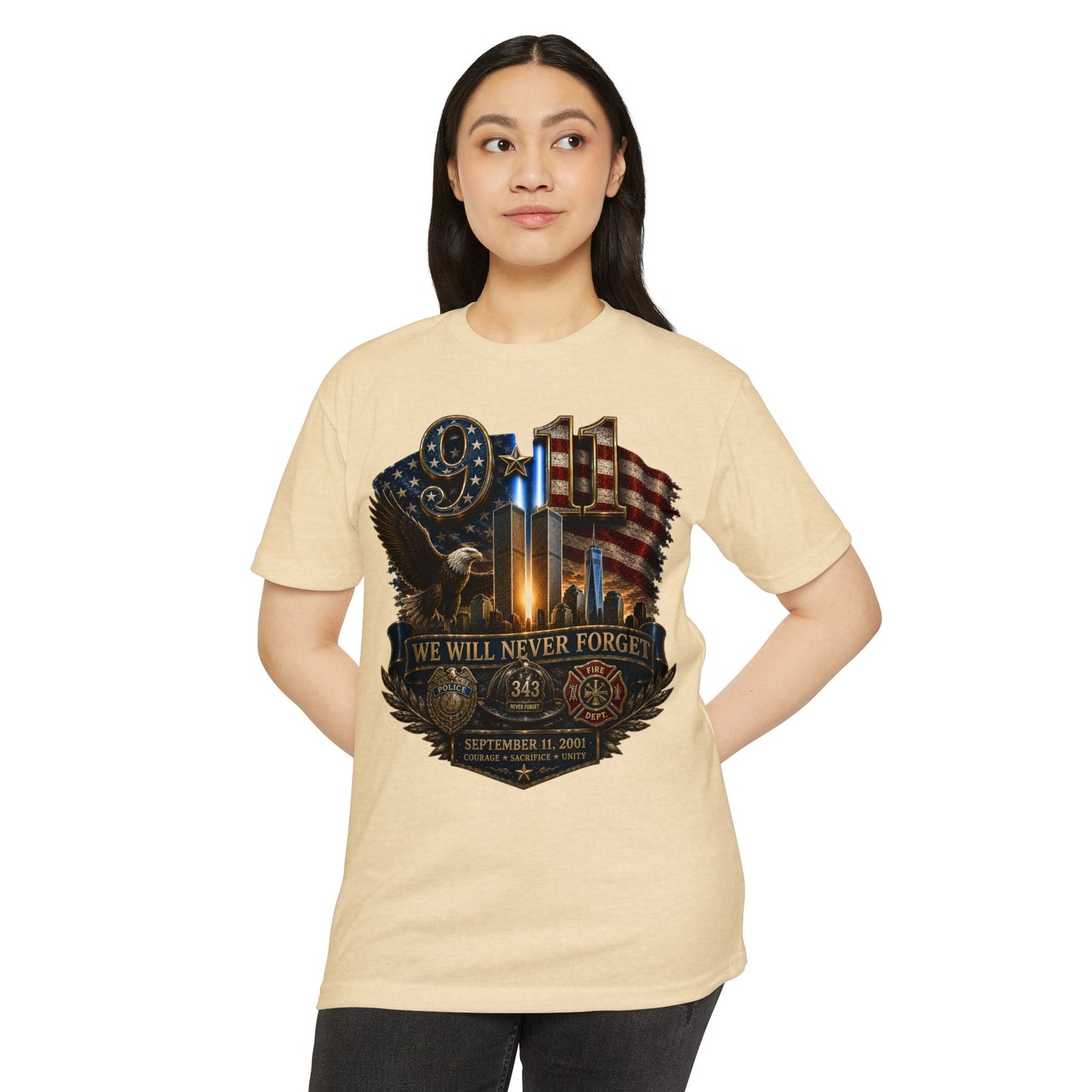9/11 Memorial T-Shirt — "We Will Never Forget" Patriotic Tribute