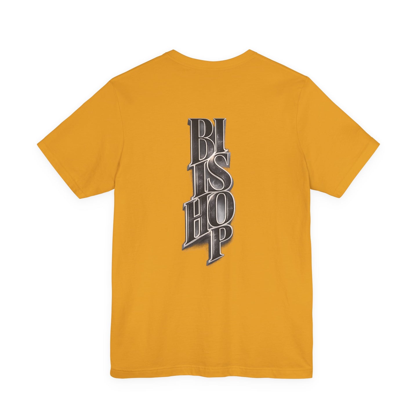 Bishop Vertical Script Tee — Vintage Gothic Lettering T-Shirt