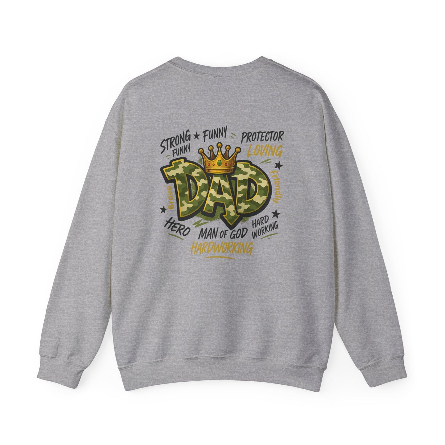 Dad Crown Crewneck Sweatshirt — "DAD" Camouflage Design, Loving, Hardworking Father Gift