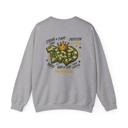 Dad Crown Crewneck Sweatshirt — "DAD" Camouflage Design, Loving, Hardworking Father Gift