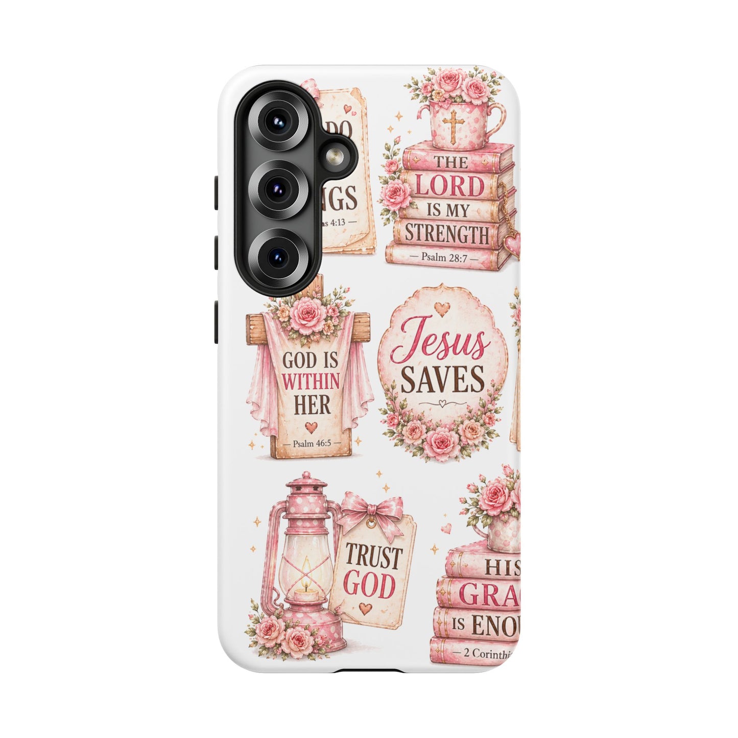 Christian Phone Case — Jesus Saves Floral Tough Case with 'God Is Within Her' & 'Trust God' Design