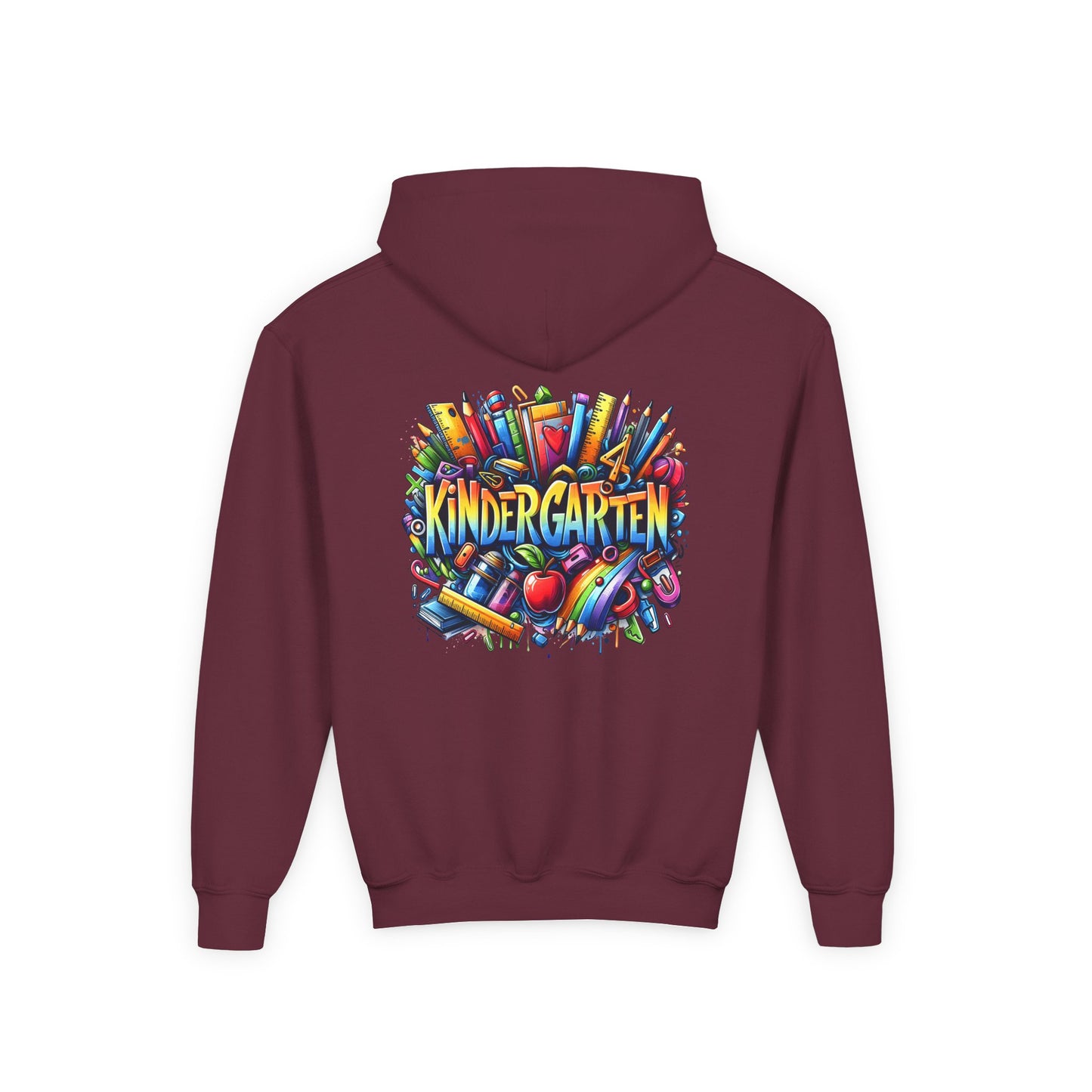 Kindergarten Kids Hoodie — Colorful School Supplies Back-to-School Sweatshirt