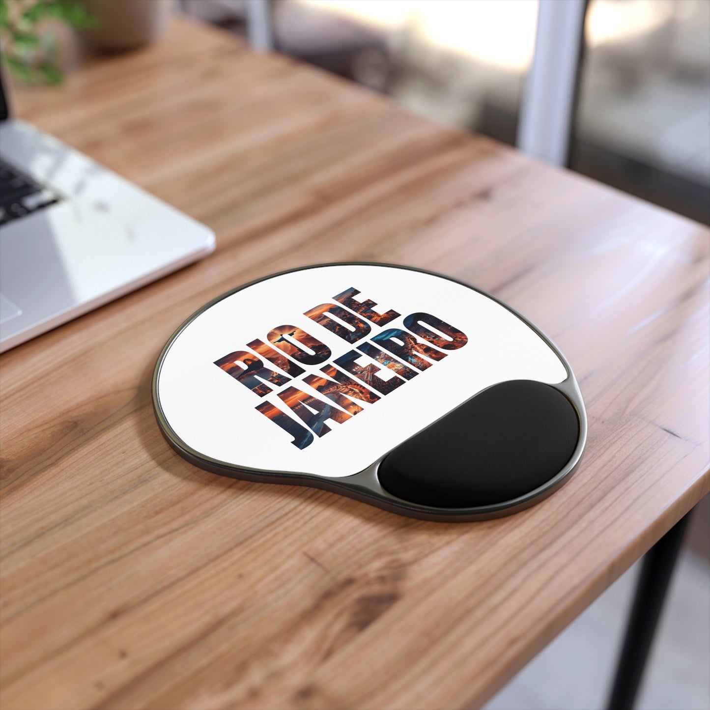 Rio de Janeiro Photo Text Mouse Pad with Wrist Rest — Travel Desk Accessory