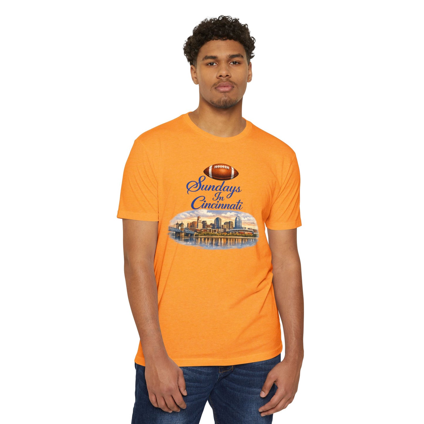 Sundays in Cincinnati Football T-Shirt — City Skyline Game Day Tee