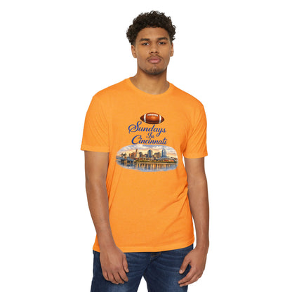 Sundays in Cincinnati Football T-Shirt — City Skyline Game Day Tee
