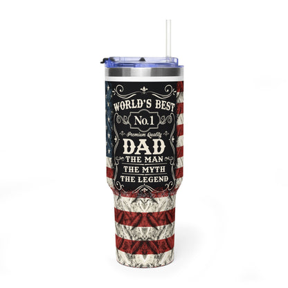 40oz Vacuum Tumbler - "World's Best No.1 Dad" American Flag Travel Mug