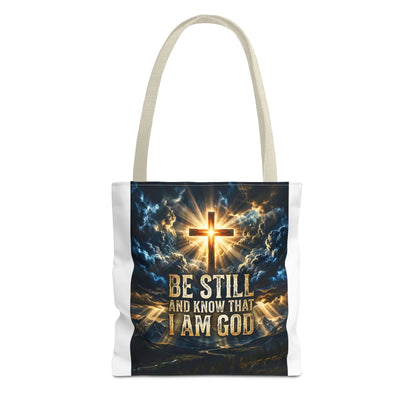 Christian Tote Bag – “Be Still and Know That I Am God” Inspirational Cross Tote