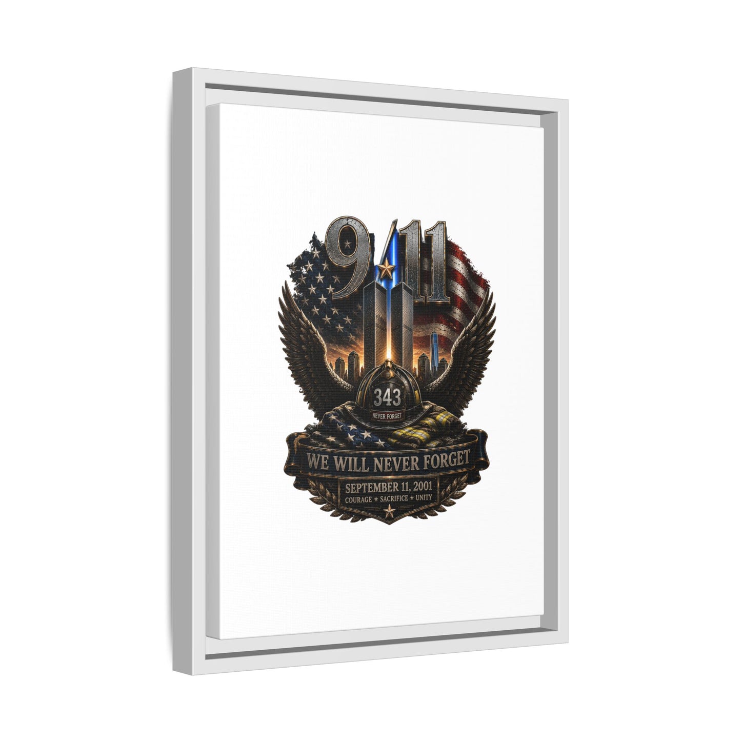 9/11 Memorial Matte Canvas Print — "We Will Never Forget" Framed Tribute