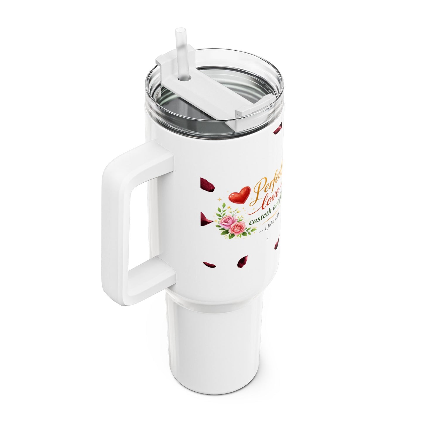 40oz Tumbler – "Perfect Love Casteth Out Fear" Floral Christian Travel Mug