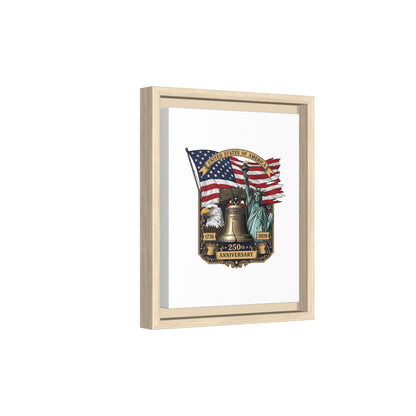 Liberty 250th Anniversary Framed Canvas Print — American Flag, Statue of Liberty & Liberty Bell Art