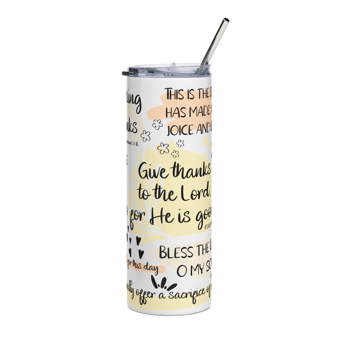 Give Thanks To The Lord Stainless Steel Tumbler 20oz Christian Travel Mug