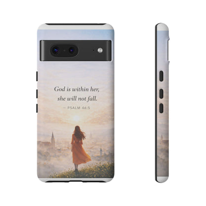 Inspirational Psalm 46:5 Phone Case — 'God is within her, she will not fall' Christian Phone Cover