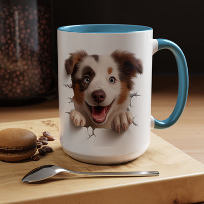 Australian Shepherd Peeking Coffee Mug — Cute Puppy Accent Mug (11/15oz)